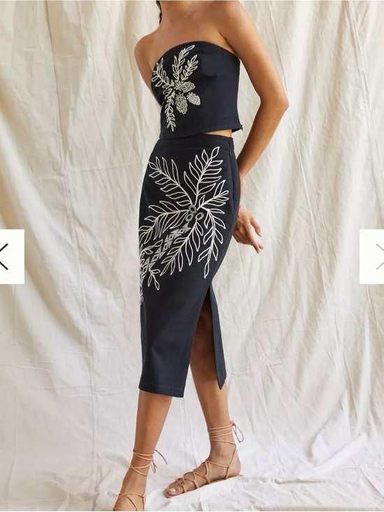 Anthropologie Dresses & Skirts - Anthropologie Women's Embroidered Midi Skirt WITH THE TOP BLACK Size Us 14